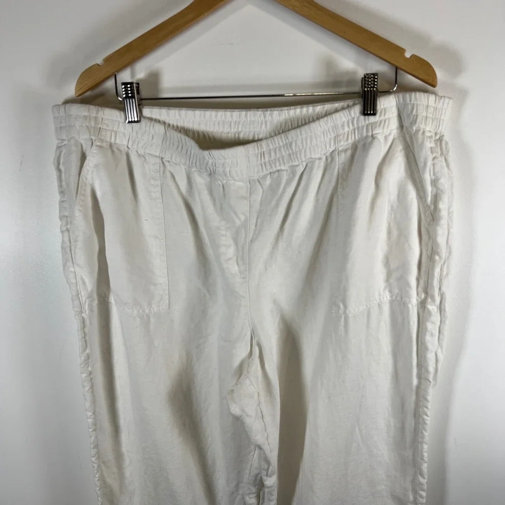 Chicos White 100% Linen Elastic Waist Straight Leg‎ Pants Womens Size 3.5 XL 18